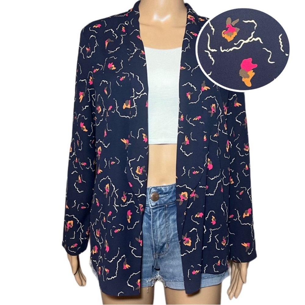 Nordstrom Lush Navy Blue Pink Orange Lightweight Blazer Cardigan XS